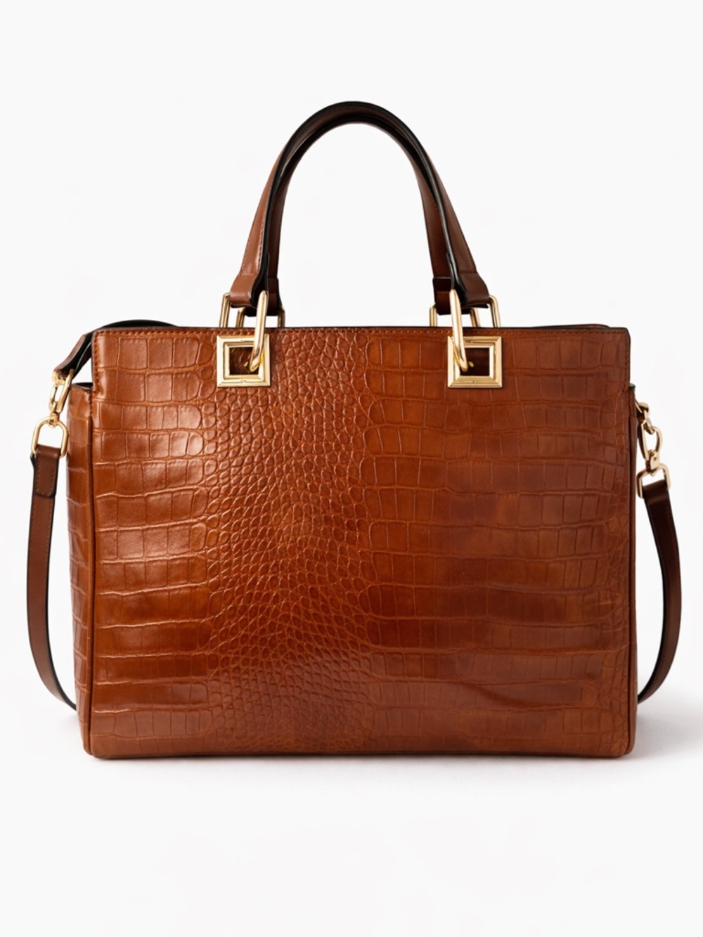 Brown Croc Embossed Structured Tote | Quiet Luxury Aesthetic